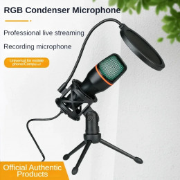 ME4 RGB Condenser Microphone USB Wired Desktop Tripod MIC For Recording Live Gaming Video Noise Reduction Conference Microphone 