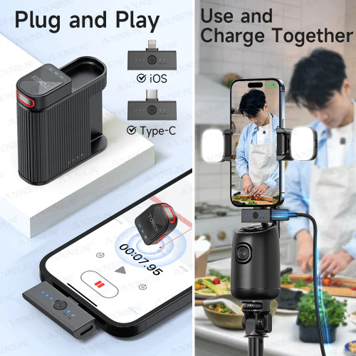 Mini Wireless Lavalier Microphone Professional 360° Pickup with ENC Noise Reduction,for iPhone Lightning Android Type-C Devices