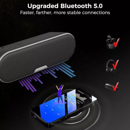 MP3 Player Bluetooth 5.0 MP4 Player HiFi Lossless Music Player Portable Audio Walkman With FM/E-book/Recorder/Mp3