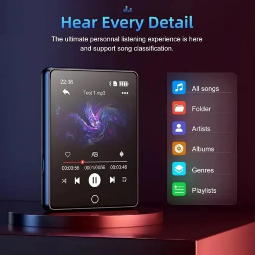 5.0 Bluetooth HiFi MP3 Music Player Mini MP4 Video Playback 2.8 Inch Screen Walkman Audio Player Recorder Sports Running Walking
