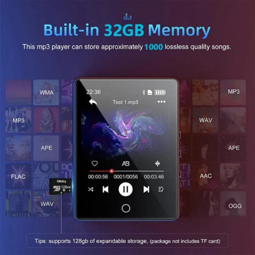 5.0 Bluetooth HiFi MP3 Music Player Mini MP4 Video Playback 2.8 Inch Screen Walkman Audio Player Recorder Sports Running Walking