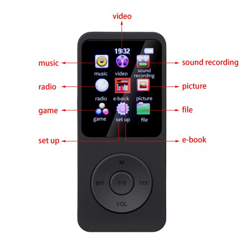 MP3 Player Bluetooth Mini Color Screen E-book Sports MP3 MP4 FM Radio Walkman Music Player Suitable for Win8/XP/VISTA