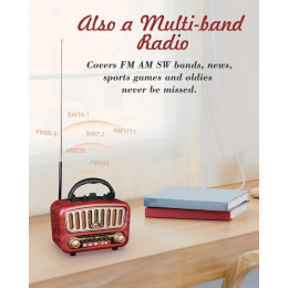 J-180 Retro Radio Bluetooth Speaker AM/FM/SW Clear Stereo Sound Quality TF/USB/Headphones Player Rechargeable Retro Radios