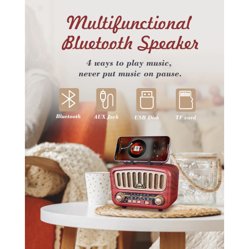 J-180 Retro Radio Bluetooth Speaker AM/FM/SW Clear Stereo Sound Quality TF/USB/Headphones Player Rechargeable Retro Radios