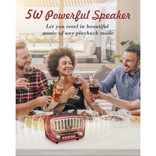 J-180 Retro Radio Bluetooth Speaker AM/FM/SW Clear Stereo Sound Quality TF/USB/Headphones Player Rechargeable Retro Radios