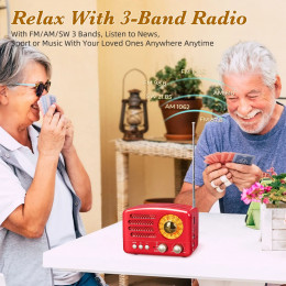 Small Retro Vintage Radio with Bluetooth, Portable Transistor Radio AM FM, Rechargeable Battery Operated, Support TF AUX USB MP3