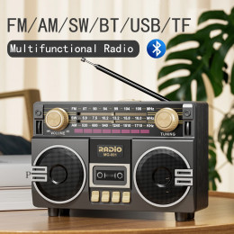 Vintage Portable Radio, AM/FM/SW Multifunctional Radio，USB Charging, TF Card & AUX Playback, for Home, Outdoor and Emergency Use 