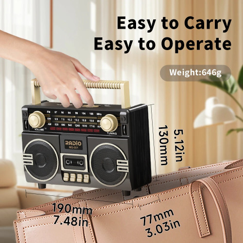 Vintage Portable Radio, AM/FM/SW Multifunctional Radio，USB Charging, TF Card & AUX Playback, for Home, Outdoor and Emergency Use