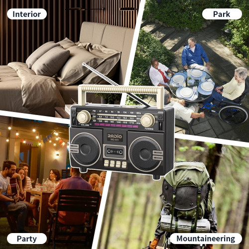 Vintage Portable Radio, AM/FM/SW Multifunctional Radio，USB Charging, TF Card & AUX Playback, for Home, Outdoor and Emergency Use