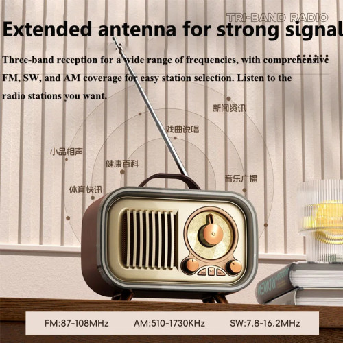 Portable Vintage Radio Retro Rechargable FM AM SW Radios Receiver Wireless Bluetooth Speaker Music Box Support TF Card USB AUX