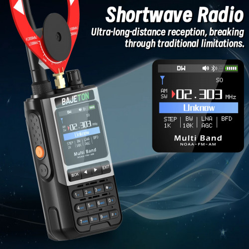 BAJETON BJ-8300 Walkie Talkie SW MW LW AM SSB CB Receive Wireless Bluetooth Phone Programming Station NOAA Police Two Way Radio