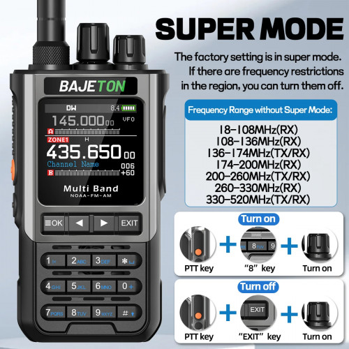 BAJETON BJ-8300 Walkie Talkie SW MW LW AM SSB CB Receive Wireless Bluetooth Phone Programming Station NOAA Police Two Way Radio