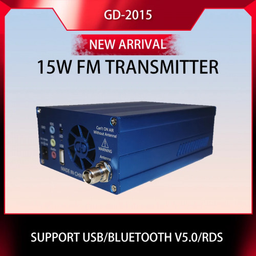 GD-2015 15W FM Transmitter RDS support FM Radio Station Radio Broadcast Transmitter QN chip 76-108Mhz