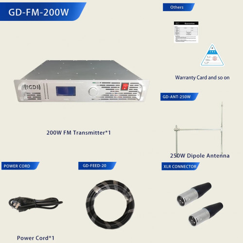 200W FM Transmitter 87.5-108M Radio Broadcast Equipments FM Transmitter  Radio Station Transmitter+Feeder+Single Dipole Antenna