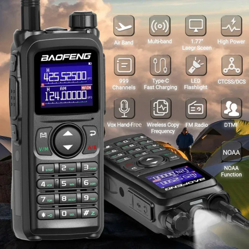 Baofeng UV-28 PRO Max Walkie Talkie 10W Multi-Band Wireless Copy Frequency Long Range Receiver Type-C AM Two Way Portable Radio
