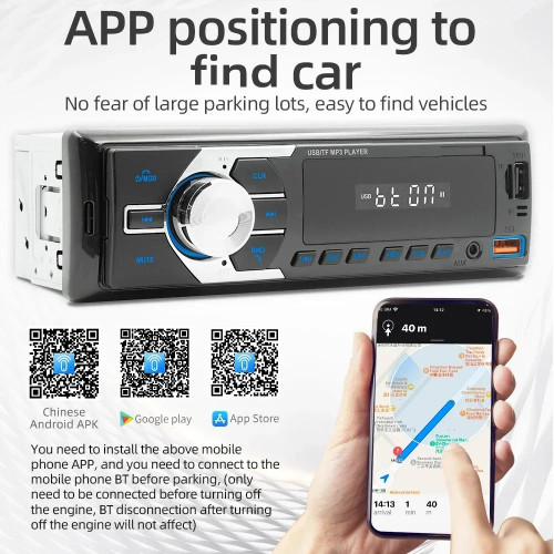 1 Din Car Radio Bluetooth MP3 Player AUX USB TF USB Audioo Multimedia Players Hands-Free Calling Locate The Car through the APP