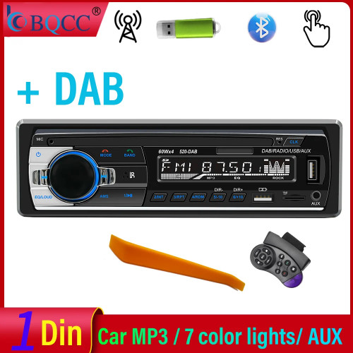 BQCC 1din Universal Car Radio MP3 Player DAB/FM/BT/AUX/USB/TF/Mobile Phone Charging 7 Color Lights Car Radio JSD520