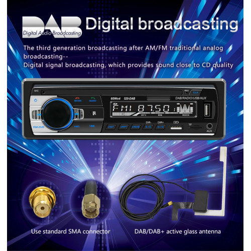 BQCC 1din Universal Car Radio MP3 Player DAB/FM/BT/AUX/USB/TF/Mobile Phone Charging 7 Color Lights Car Radio JSD520