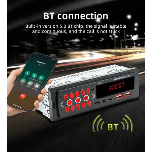 ESSGOO Car Radio 1 DIN Stereo FM Bluetooth MP3 Audio Player Cellphone Handfree Digital USB/SD With In Dash Aux Input