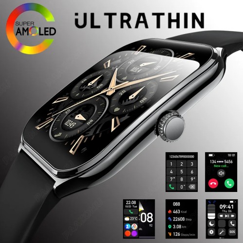 New Ultra Thin Smart Watch men 1.96" AMOLED HD Pixel Display Always Show Time BT Call Reminder Smartwatch Ladies For Android iOS -  44