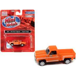 1976 Chevrolet Stepside Pickup Truck Tangier Orange with White Stripes 1/87 (HO) Scale Model Car by Classic Metal Works