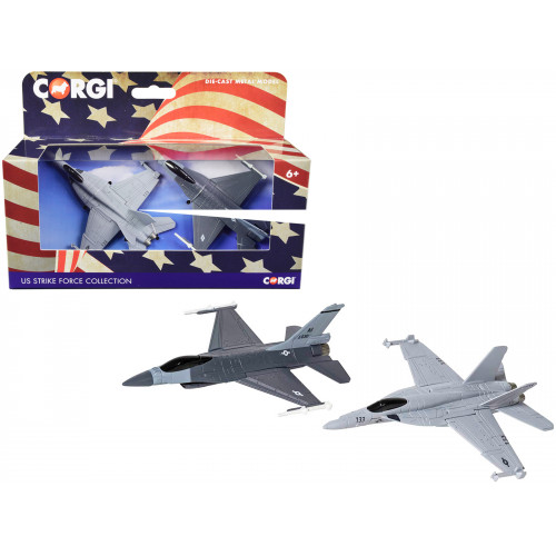 General Dynamics F-16 Fighting Falcon Fighter Aircraft and McDonnell Douglas F/A-18 Super Hornet Fighter Aircraft Set of 2 Pieces 