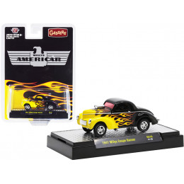 1941 Willys Coupe Gasser Black with Yellow Flames Limited Edition to 6050 pieces Worldwide 1/64 Diecast Model Car by M2 Machines