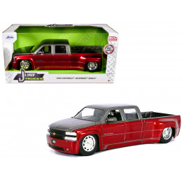 1999 Chevrolet Silverado Dually Pickup Truck Red Metallic and Gray with Stock Wheels 