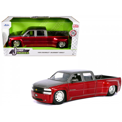 1999 Chevrolet Silverado Dually Pickup Truck Red Metallic and Gray with Stock Wheels 