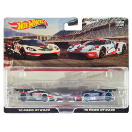 2016 Ford GT Race #67 White with Green and Red Stripes and 2016 Ford GT Race #69 Light Blue Metallic with Orange Stripes 
