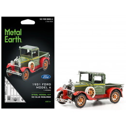 Model Kit 1931 Ford Model A Pickup Truck Green (Moderate Difficulty) Steel Model by Metal Earth