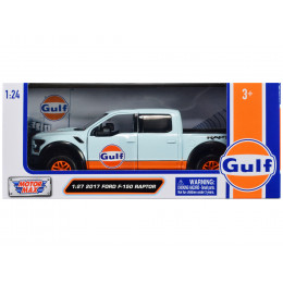 2017 Ford F-150 Raptor Pickup Truck Light Blue with Orange Stripes 