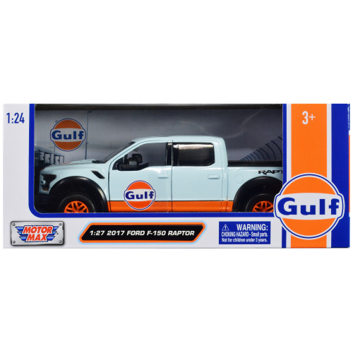 2017 Ford F-150 Raptor Pickup Truck Light Blue with Orange Stripes 