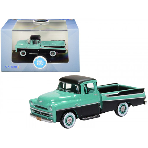 1957 Dodge D100 Sweptside Pickup Truck Turquoise and Jewel Black 1/87 (HO) Scale Diecast Model Car by Oxford Diecast