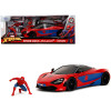 McLaren 720S Red and Blue with Black Top and Graphics and Spider-Man Diecast Figure