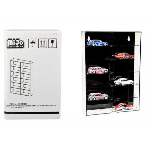 Showcase 12 Car Display Case Wall Mount with Black Back Panel 