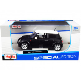 Mini Cooper Matt Black with White Top 1/24 Diecast Model Car by Maisto