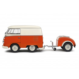 1950 Volkswagen Kool Kombi Van with Trailer Orange and White 1/18 Diecast Model Car by Solido