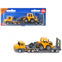 Truck with Low Loader Trailer and Front Loader Yellow Diecast Model by Siku