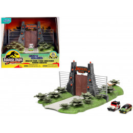 Jurassic Park Theme Park Entrance Diorama with Jeep Wrangler and Ford Explorer 30th Anniversary 