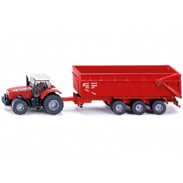 Massey Ferguson 8480 Dyna VT Tractor Red with Silver Top and Krampe Dump Trailer Red 1/87 (HO) Diecast Models by Siku