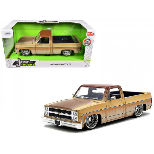 1985 Chevrolet C-10 Pickup Truck Yellow with Brown Top (Rusted) and Daytona Wire Wheels 