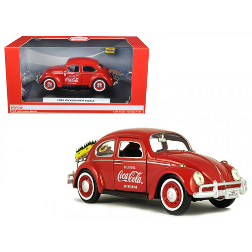 1966 Volkswagen Beetle with Rear Luggage Rack Red with Two Bottle Cases 