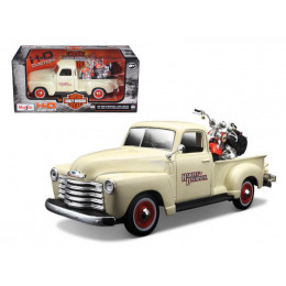 1950 Chevrolet 3100 Pickup Truck Cream 1/25 and 2001 FLSTS Heritage Springer Motorcycle Orange 1/24 