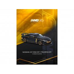 Nissan GT-R50 By ItalDesign Black with Gold Accents and Carbon Hood 1/64 Diecast Model Car by Inno Models