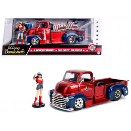1952 Chevrolet COE Pickup Truck Candy Red and Blue with Wonder Woman Diecast Figure 