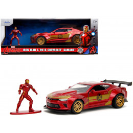 2016 Chevrolet Camaro Red Metallic and Gold and Iron Man Diecast Figure 