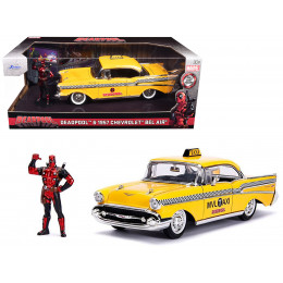 1957 Chevrolet Bel Air Taxi Yellow with Deadpool Diecast Figurine 