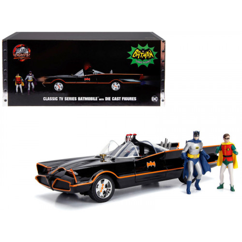 Classic TV Series Batmobile with Working Lights, and Diecast Batman and Robin Figures 