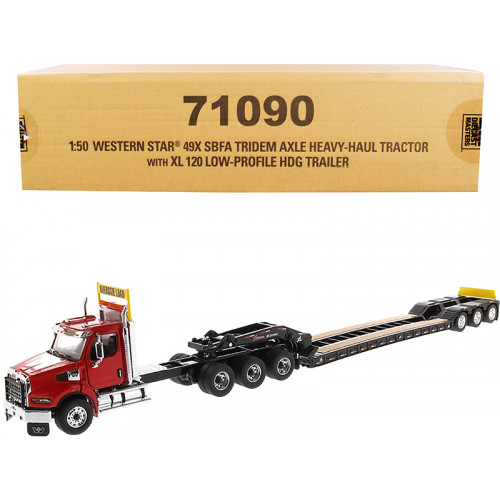 Western Star 49X SBFA Tridem Axle Heavy-Haul Tractor with XL 120 Low-Profile HDG Trailer Red and Black 